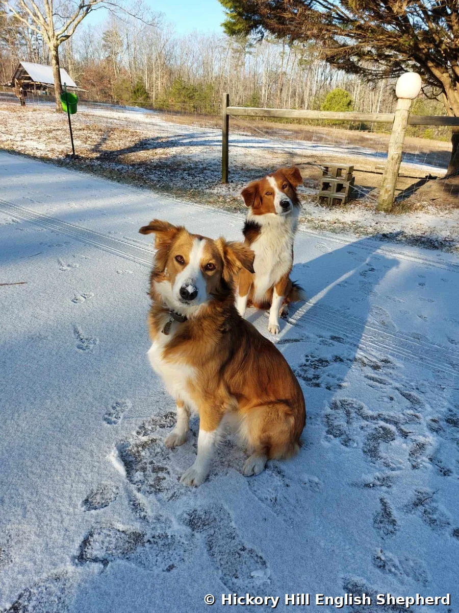 English Shepherd breeding pair Buddy and Maggie in snow Hickory Hill English Shepherd Chattanooga Tennessee